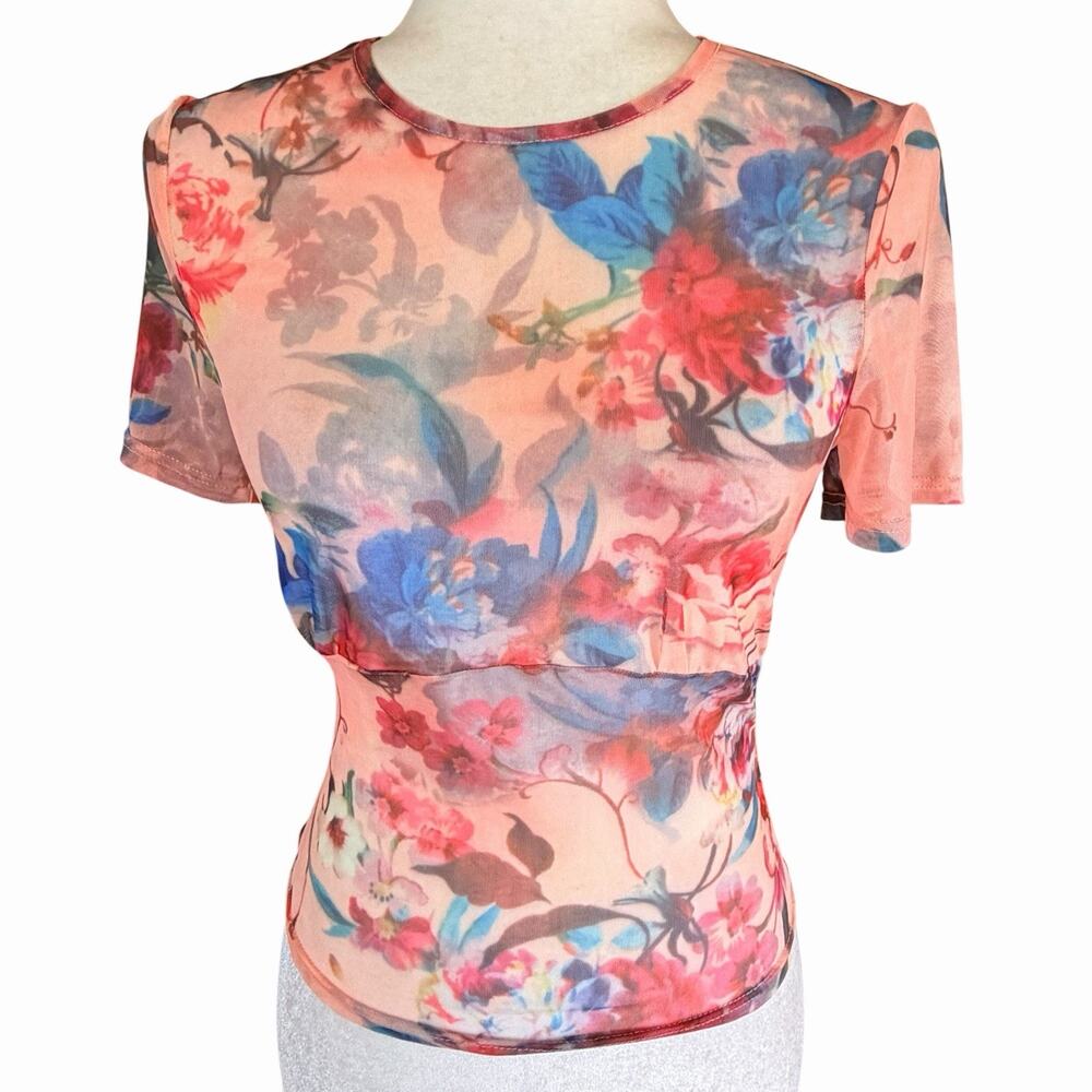 Superdown Simona Sheer Top Womens S Revolve Floral Indie Sleaze Fairycore Hippie